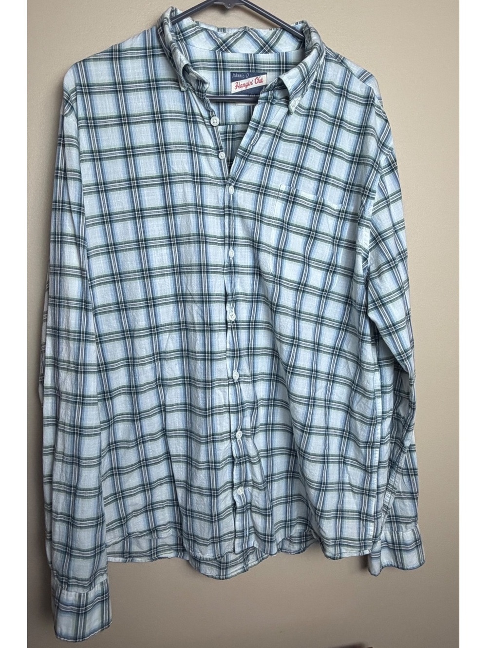 Johnnie-O Hangin' Out Men's XL Button-Up Shirt Cruise Style Iguana Plaid Cotton-
